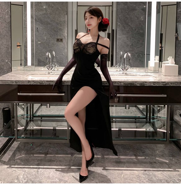 FEE ET MOI - Goddess Halter Neck Long Dress (Black)